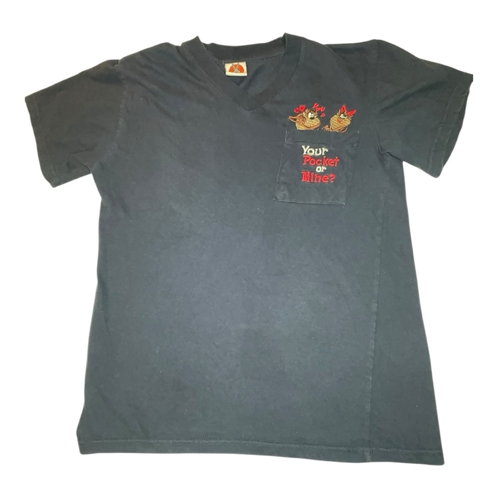Vintage 2002 Looney Tunes V-neck-T-Shirt Taz “you're pocket or mine” Warner Bros